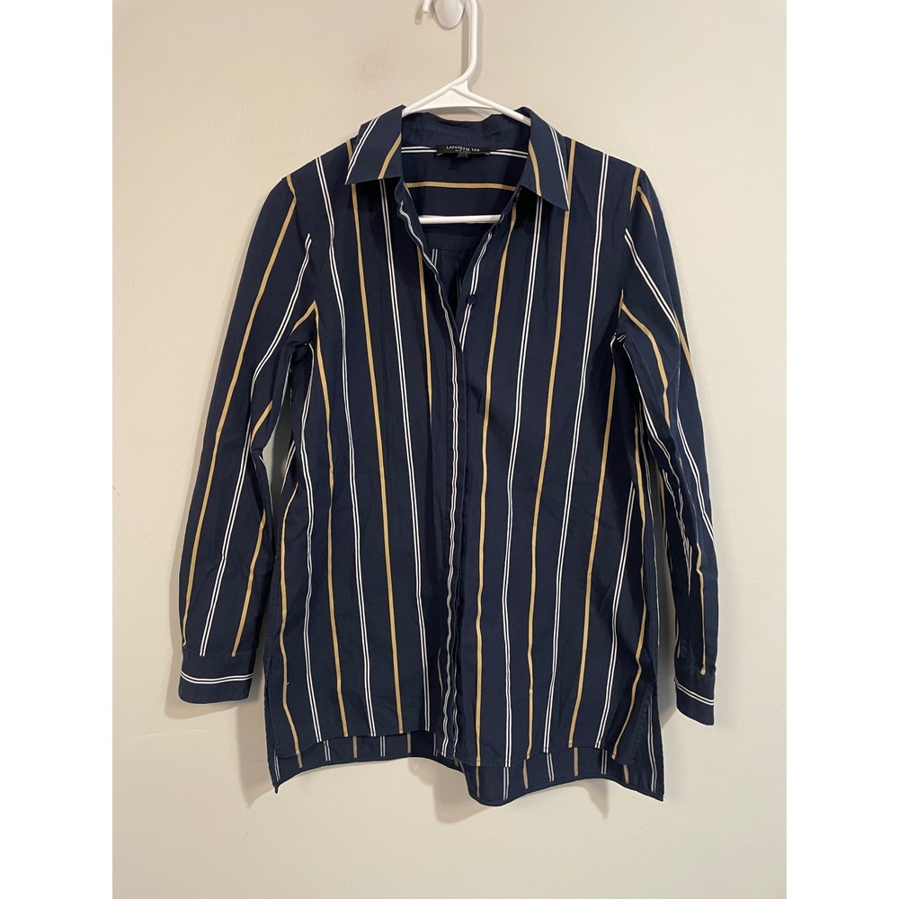 Lafayette 148 Brayden‎ Riverside Stripe Tunic Button Up Shirt Size Small